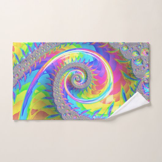 Neon Rainbow Spirale Fraktal Abstrakte Digitale Ku Badhandtuch Set (Handtuch)