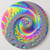 Neon Rainbow Spirale Fraktal Abstrakte Digitale Ku Button (Vorderseite)