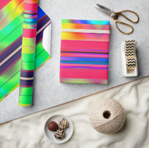 Neon Rainbow Strip Wrapping Paper Geschenkpapier