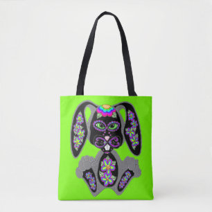 Neon Rainbow Sugar Skull Bunny Tasche