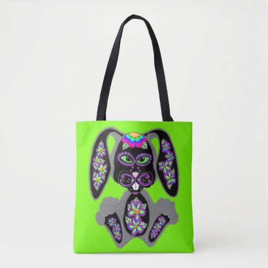Neon Rainbow Sugar Skull Bunny Tasche (Vorderseite)