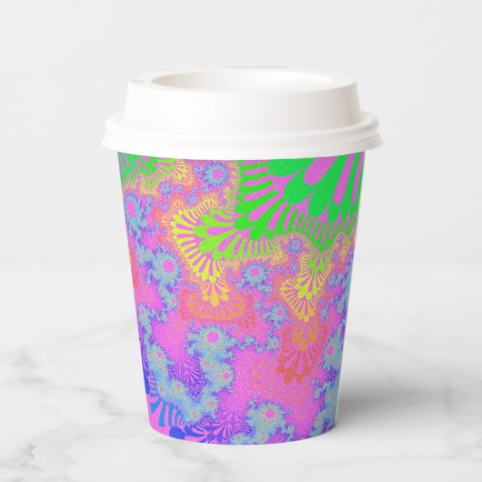 Neon Rainbow Sunburst Pappbecher (Rückseite)