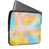 Neon Rainbow Swirl Personalisierter Name Laptopschutzhülle (Vorne Rechts)