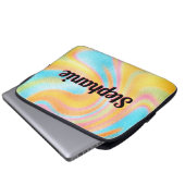Neon Rainbow Swirl Personalisierter schwarzer Name Laptopschutzhülle (Vorne Knopf)