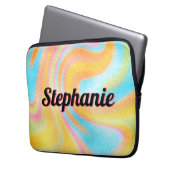 Neon Rainbow Swirl Personalisierter schwarzer Name Laptopschutzhülle (Vorderseite Links)