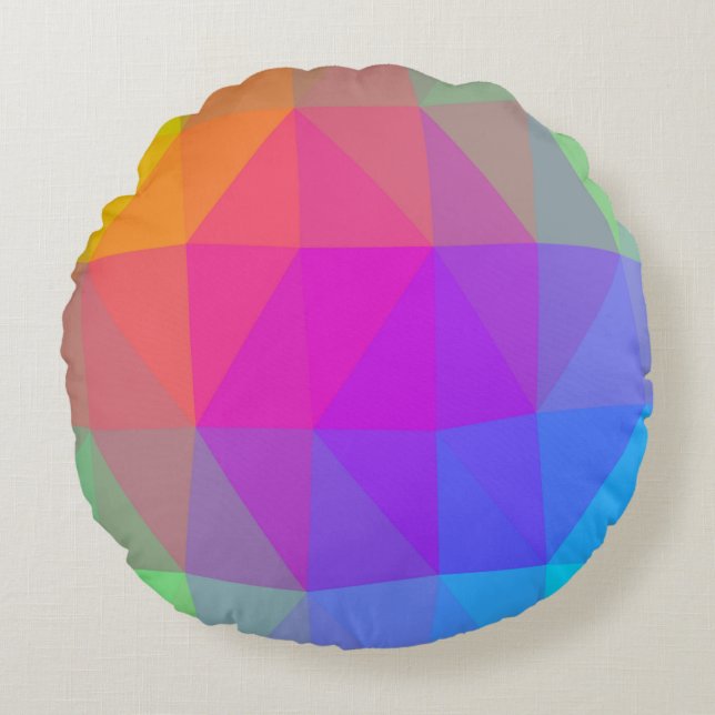 Neon Rainbow Triangle Abstrakt Rundes Kissen (Vorderseite)