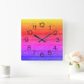 Neon Rainbow Wood Pattern Quadratische Wanduhr (Zuhause)