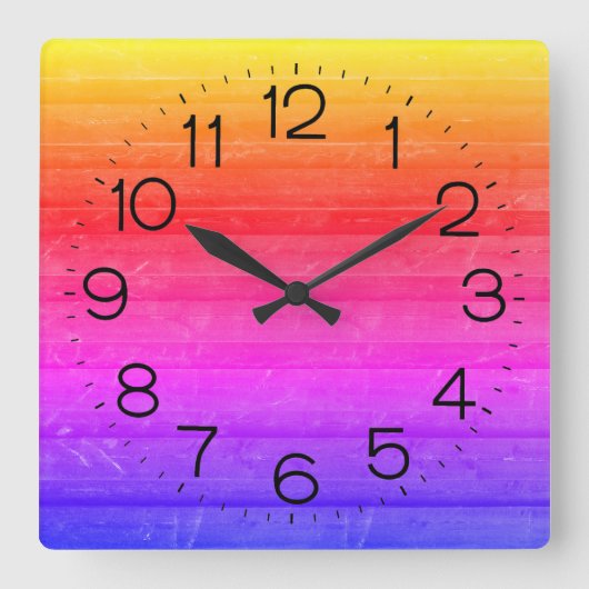 Neon Rainbow Wood Pattern Quadratische Wanduhr (Vorderseite)