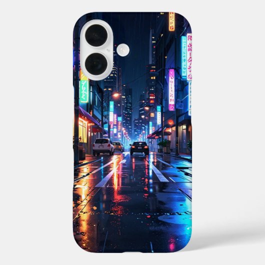Neon Rainy City Case-Mate iPhone Hülle (Rückseite)