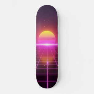 Neon-Raster-Sonnenuntergang-Synthwave-Skateboard Skateboard