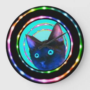 NEON RAVE CRAZY KITTY CLOCK! GROßE WANDUHR