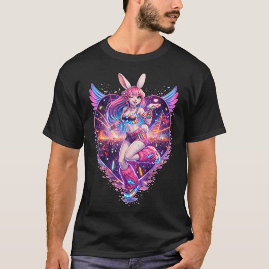 Neon-Rave-Hase T-Shirt (Vorderseite)