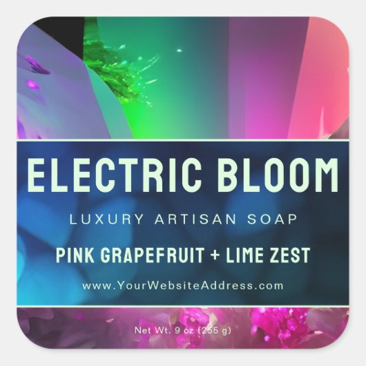 Neon Rave Inspiriert Crystal Blue-Produktkennzeich Quadratischer Aufkleber (Vorderseite)