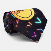 Neon Rave Inspiriert PLUR Pilz Schwarzes Logo Krawatte (Gerollt)