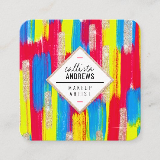 Neon Red Blue Yellow Glitzer Paint Makeup Quadratische Visitenkarte (Vorderseite)