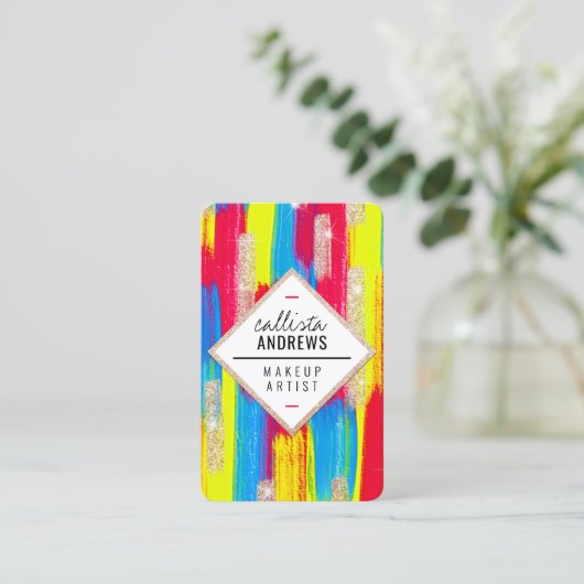 Neon Red Blue Yellow Glitzer Paint Makeup Visitenkarte (Stehend Vorderseite)