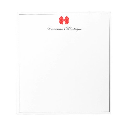 Neon Red Bow Border Script Custom Name Script Notizblock (Vorderseite)