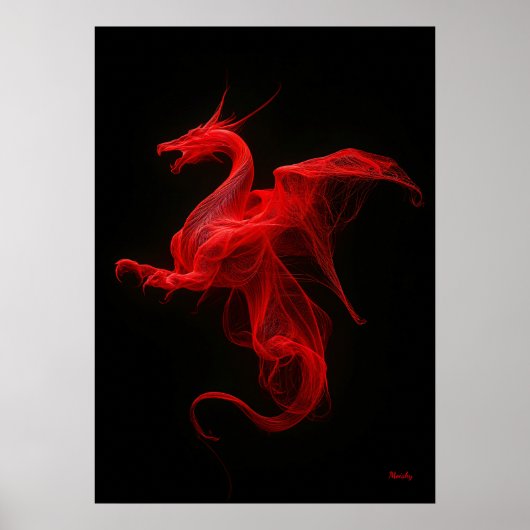 Neon Red Dragon Quantum Flow Poster (Vorne)