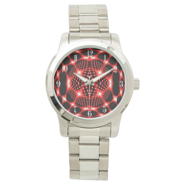 Neon Red Glob Fraktal Armbanduhr (Vorderseite)