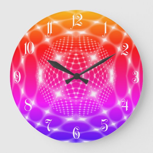 Neon Red Glob Fraktal Große Wanduhr (Vorderseite)