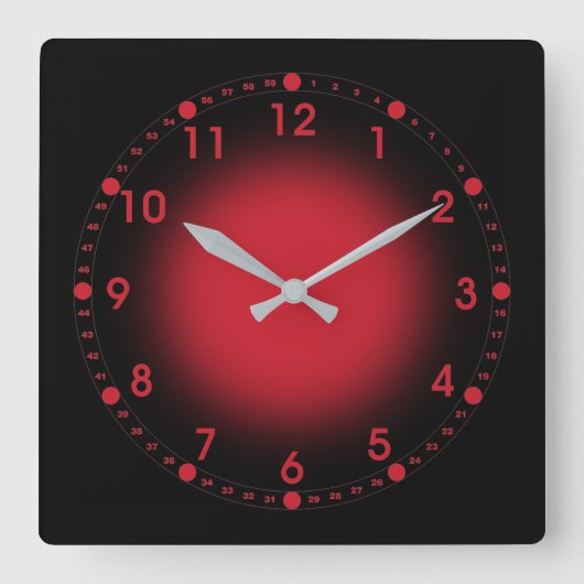 Neon Red Quadratische Wanduhr (Vorderseite)