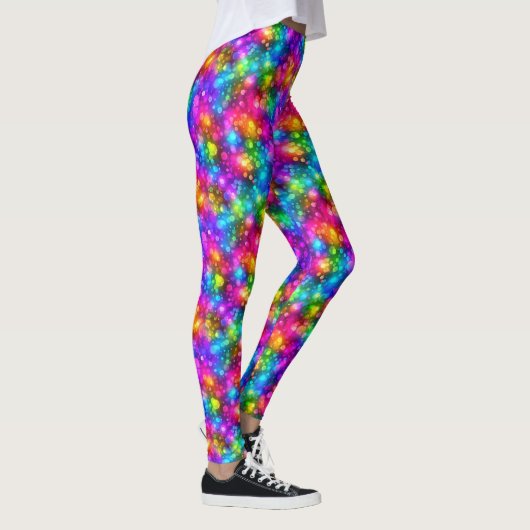 Neon-Regenbogen-Bokeh-Lichter abstrakt Leggings (Rechts)