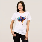 Neon-Regenbogen-Büffel-Kunstwerk Tri-Blend Shirt (Vorderseite voll)