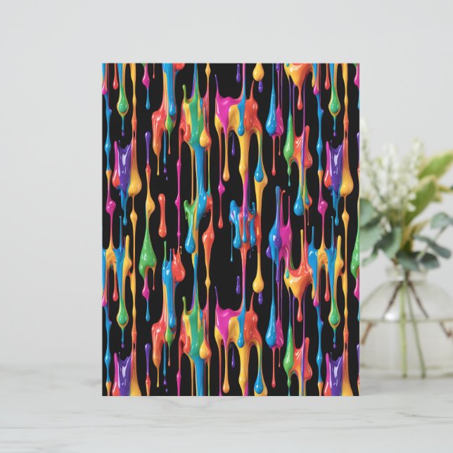 Neon-Regenbogen-Farbdripps-Muster-Schabblonenpapie (Stehend Vorderseite)