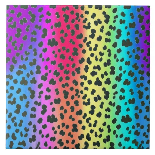 Neon Regenbogen Leopard Keramik Tile Fliese (Vorderseite)
