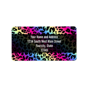 Neon-Regenbogen-Leopard-Muster - Druck Adressaufkleber