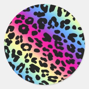 Neon-Regenbogen-Leopard-Muster - Druck Runder Aufkleber