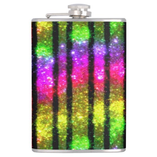 Neon-Regenbogen-Schimmer-Streifen Flachmann (Vorderseite)