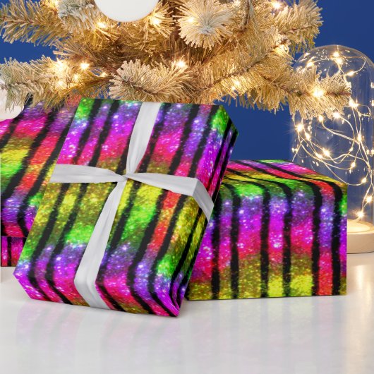 Neon-Regenbogen-Schimmer-Streifen Geschenkpapier (Feiertage)