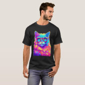 Neon-Regenbogenkatze mit Brille Abstrakte Helle P T-Shirt (Vorne ganz)