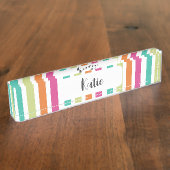 Neon Regenbogenstreifen spass Retro Namensplakette (Seite)