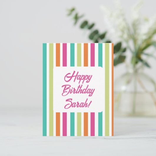 Neon Regenbogenstreifen spass Retro Postkarte (Stehend Vorderseite)