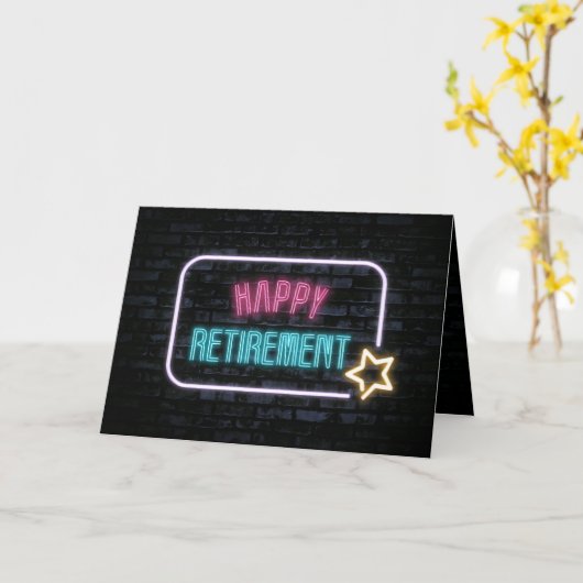 Neon Retirement Marquee on Brick Card Karte (Gelbe Blume)
