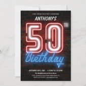 Neon Retro 50. Geburtstagsparty Einladung (Vorderseite)