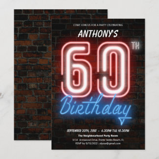 Neon Retro 60. Geburtstagsparty Einladung