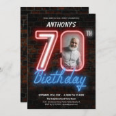 Neon Retro 70. Geburtstagsparty Einladung (Vorne/Hinten)