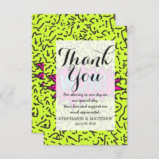 Neon Retro 80's 90's Scribbled Wow!Typografie Dankeskarte (Vorne/Hinten)