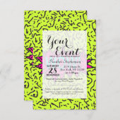 Neon Retro 80's 90's Scribbled Wow!Typografie Einladung (Vorne/Hinten)