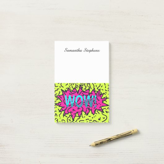 Neon Retro 80's 90's Scribbled Wow!Typografie Post-it Klebezettel (Auf Schreibtisch)