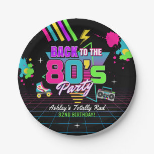 Neon Retro Birthday Paper-Teller der 80er Jahre Pappteller