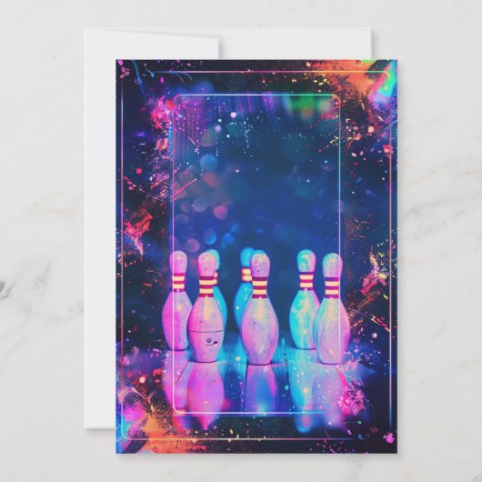 Neon Retro Bowling erwischt Spaß im Party Einladung (Rückseite)