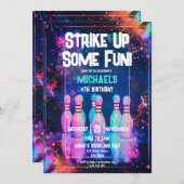 Neon Retro Bowling erwischt Spaß im Party Einladung (Vorne/Hinten)