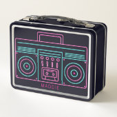 Neon Retro Cassette Player Individuelle Name Metall Brotdose (Rückseite)