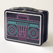 Neon Retro Cassette Player Individuelle Name Metall Brotdose (Vorderseite)