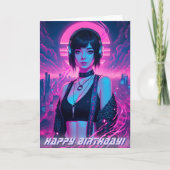 Neon Retro Cyber Punk Rock Girl Karte (Vorderseite)