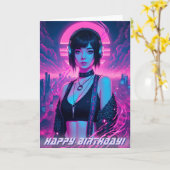 Neon Retro Cyber Punk Rock Girl Karte (Gelbe Blume)